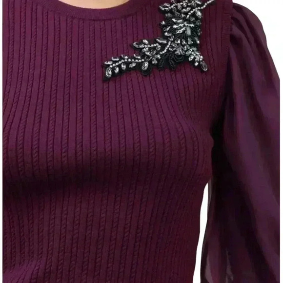 Organza sleeve Women's combo burgundy sweater size L - Picture 7 of 9